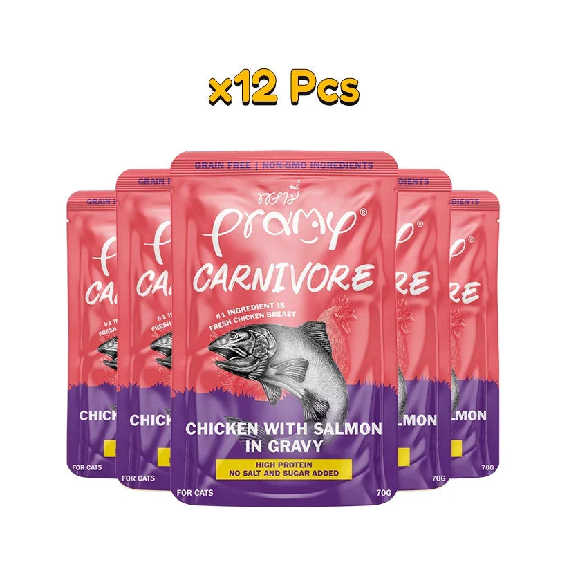 Pramy Carnivore : Chicken Salmon Gravy 70g x12 - Pet Priority