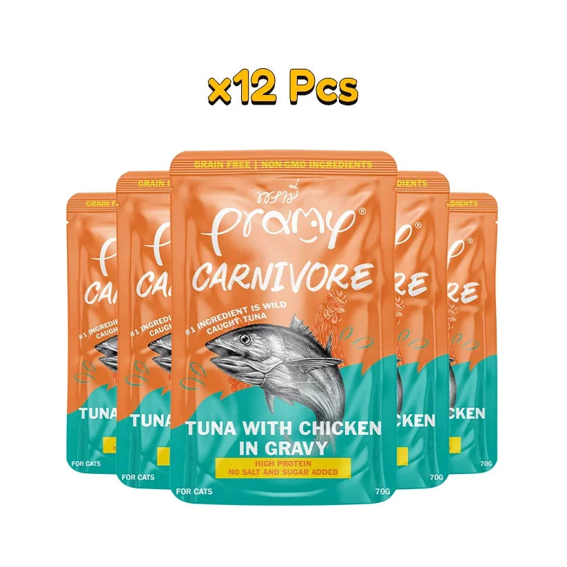 Pramy Carnivore : Chicken Tuna in Gravy 70gm x12 - Pet Priority