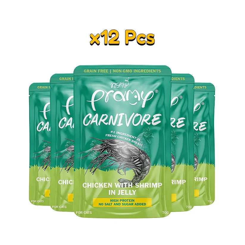 Pramy Carnivore : Chicken with Shrimp in Jelly 70gm x12 - Pet Priority