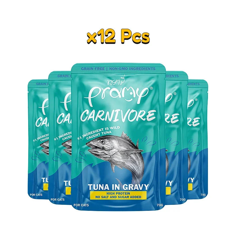 Pramy Carnivore Tuna in gravy 70g x12 - Pet Priority