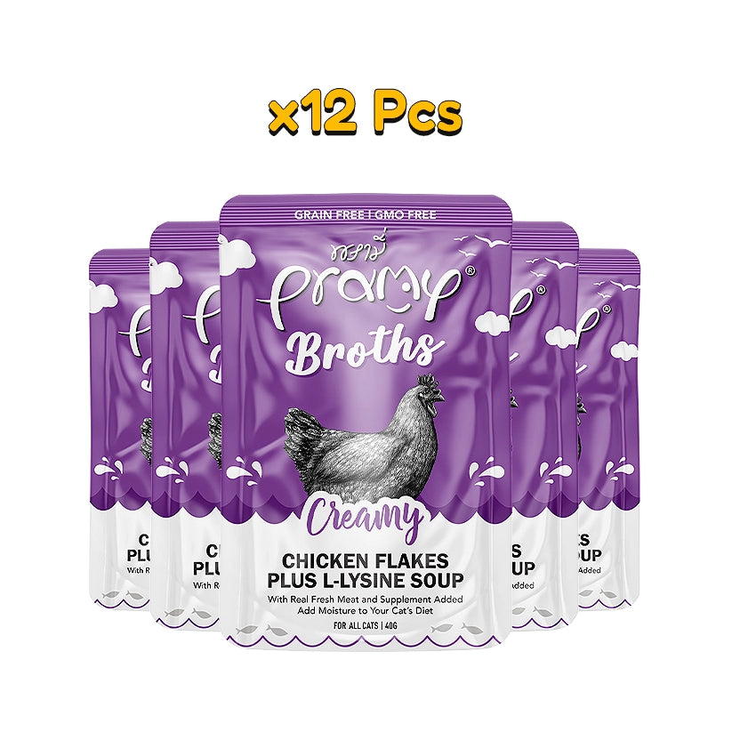 Pramy Broth : Chicken Flakes Plus L-lysine x12