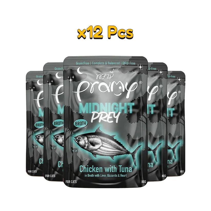 Pramy Midnight Prey Chicken with Tuna in Broth 80mg x12 - Pet Priority