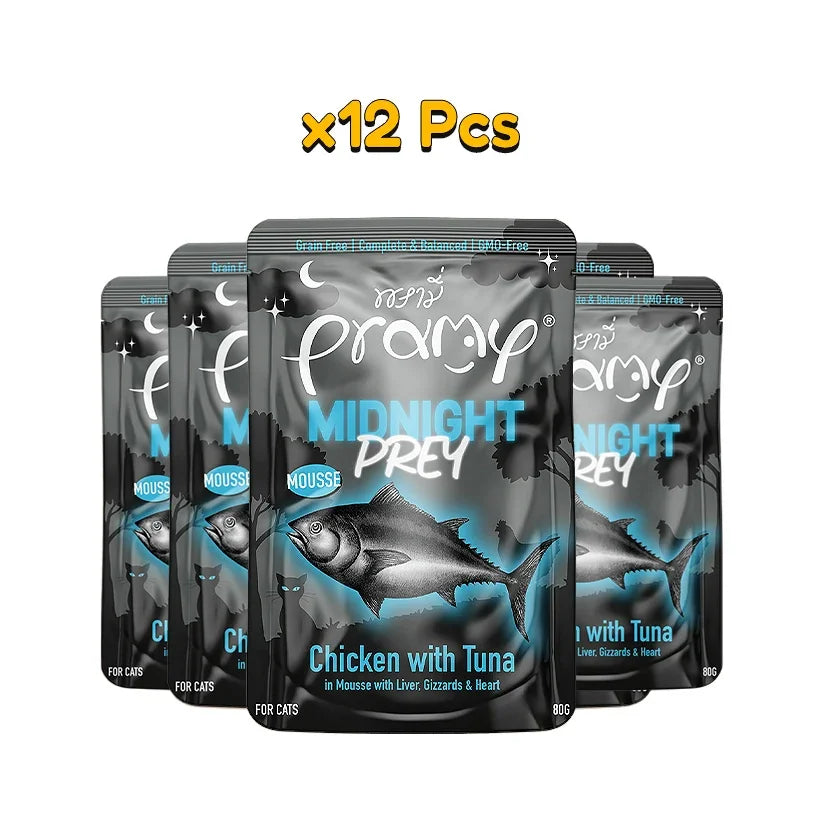 Pramy Mignight Prey Chicken Tuna in Mousse 80mg x12 - Pet Priority