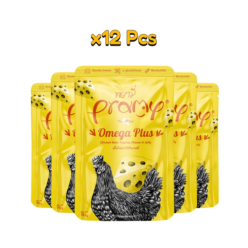 Pramy omega plus chicken topping cheese in jelly recipe 70g