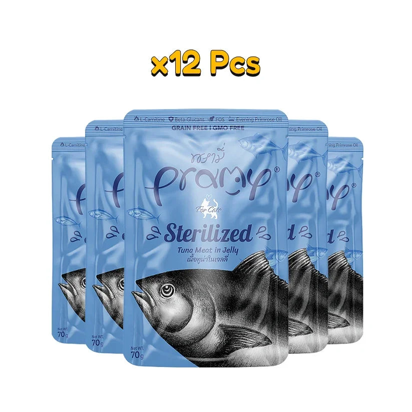 Pramy sterilized : Tuna Meat in Jelly 70gm x12 - Pet Priority