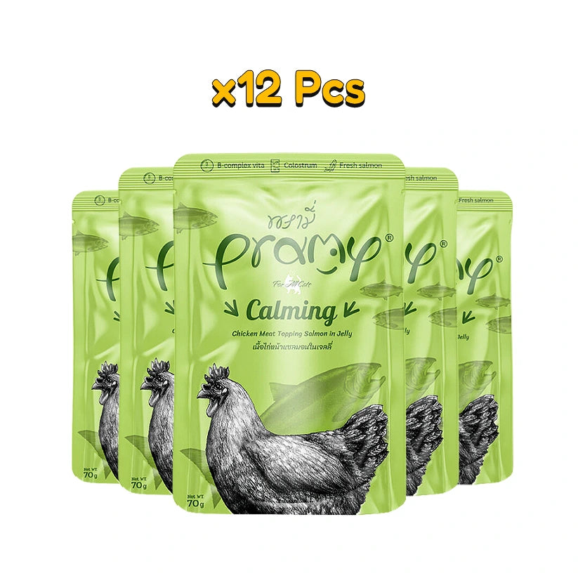 Pramy Calming Chicken topping salmon in jelly 70gm x12