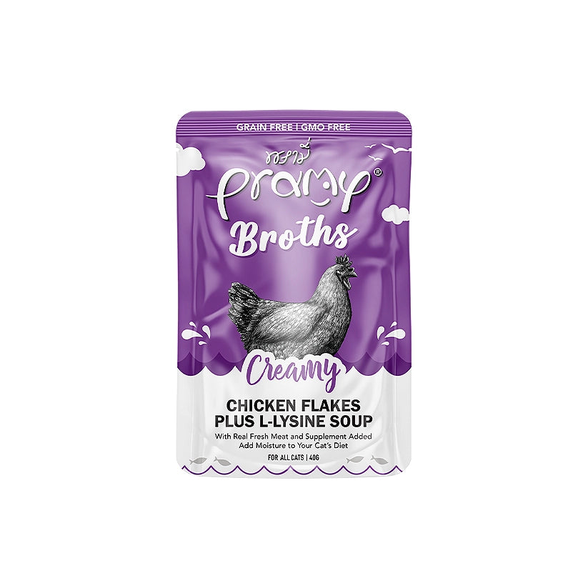 Pramy Broth : Chicken Flakes Plus L-lysine x12