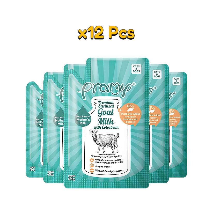 Pramy Goat milk : Sterilized Goat Milk With Colostrum & Postbiotic 60gm x12