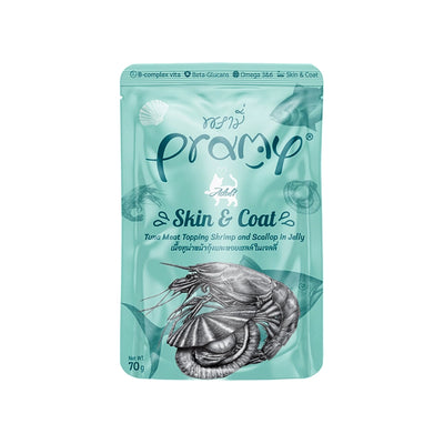 Pramy skin & coat tuna topping shrimp and scallop in jelly recipe 70g