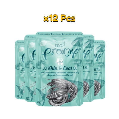 Pramy skin & coat tuna topping shrimp and scallop in jelly recipe 70g